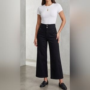 Express Super High Rise Sailor Wide Leg Pants Black Matte Button Size 8S Short